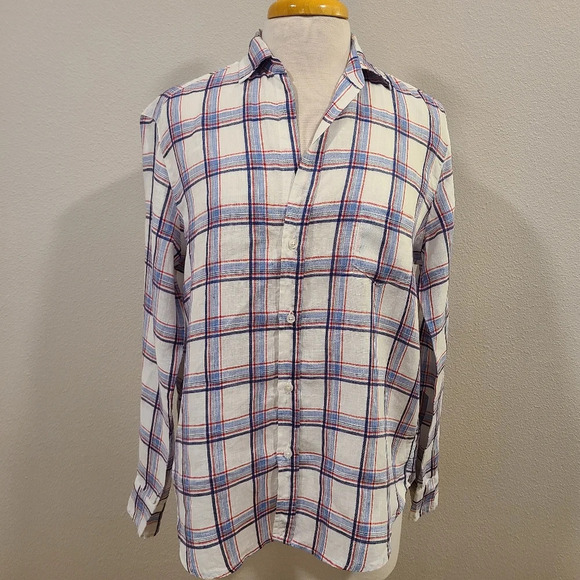 Frank & Eileen Eileen Linen Plaid Button Down Shirt -Rare - Picture 3 of 7
